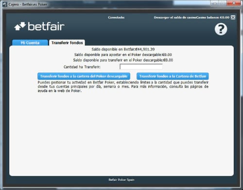 Interfaz de pago en Betfair